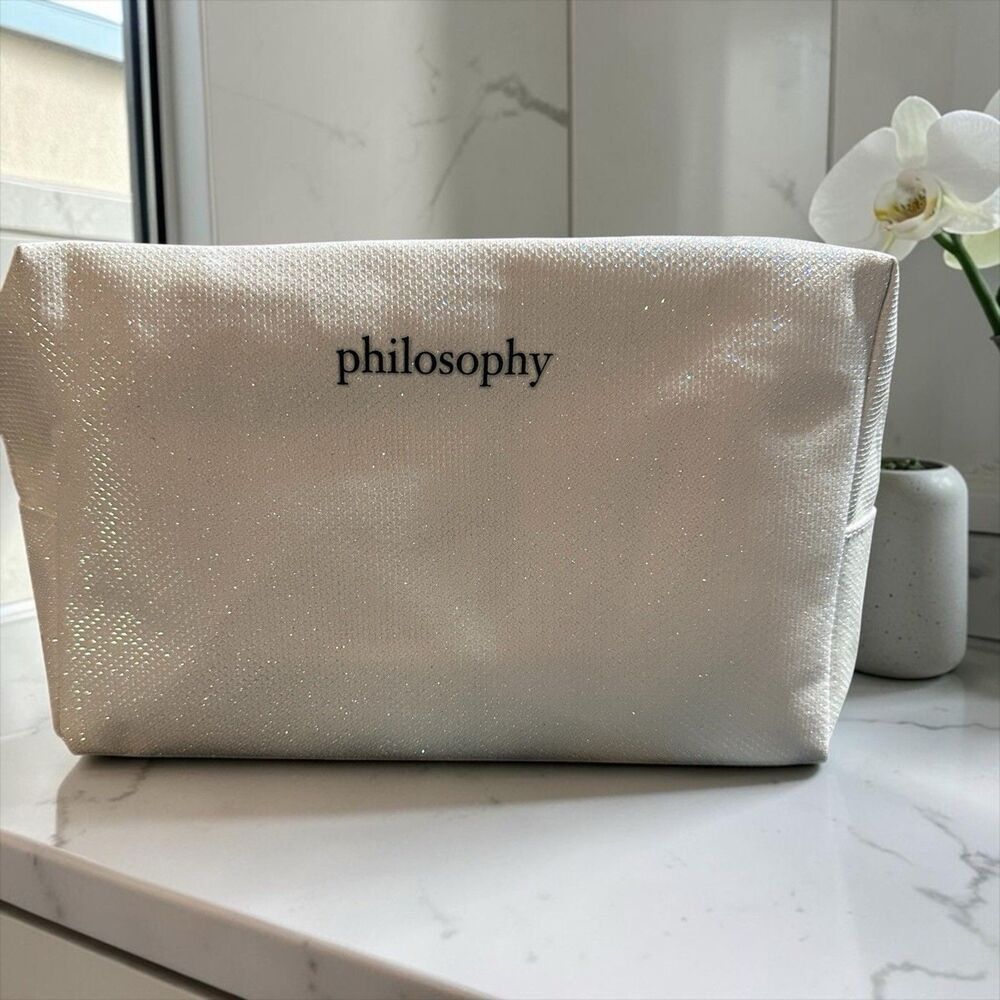 Philosophy Glittery White Makeup Bag Iridescent Cosmetic Pouch Travel Case NEW